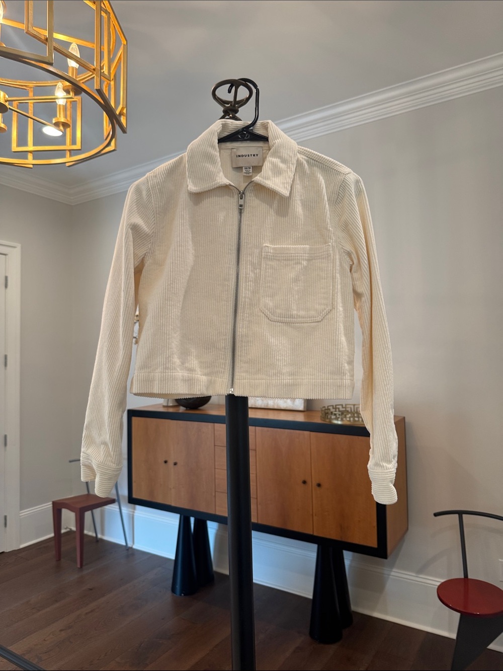 Corduroy Zip-Front Shirt Jacket in Cream by Industry